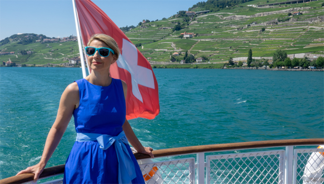Samantha takes in Lake Geneva's splendor